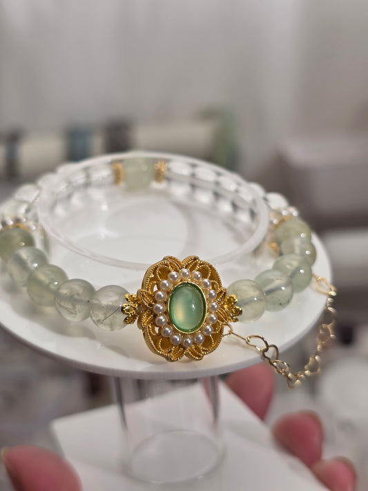 Prehnite and Clear Quartz with Charm Bracelet