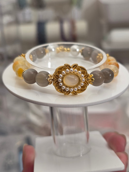 Black Moonstone with Citrine & Charms