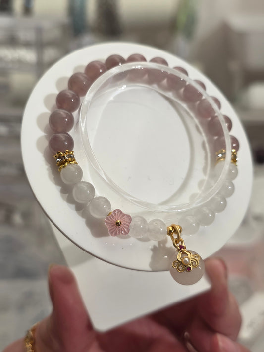 Lavendar Rose Quartz with Clear Quartz Bracelet
