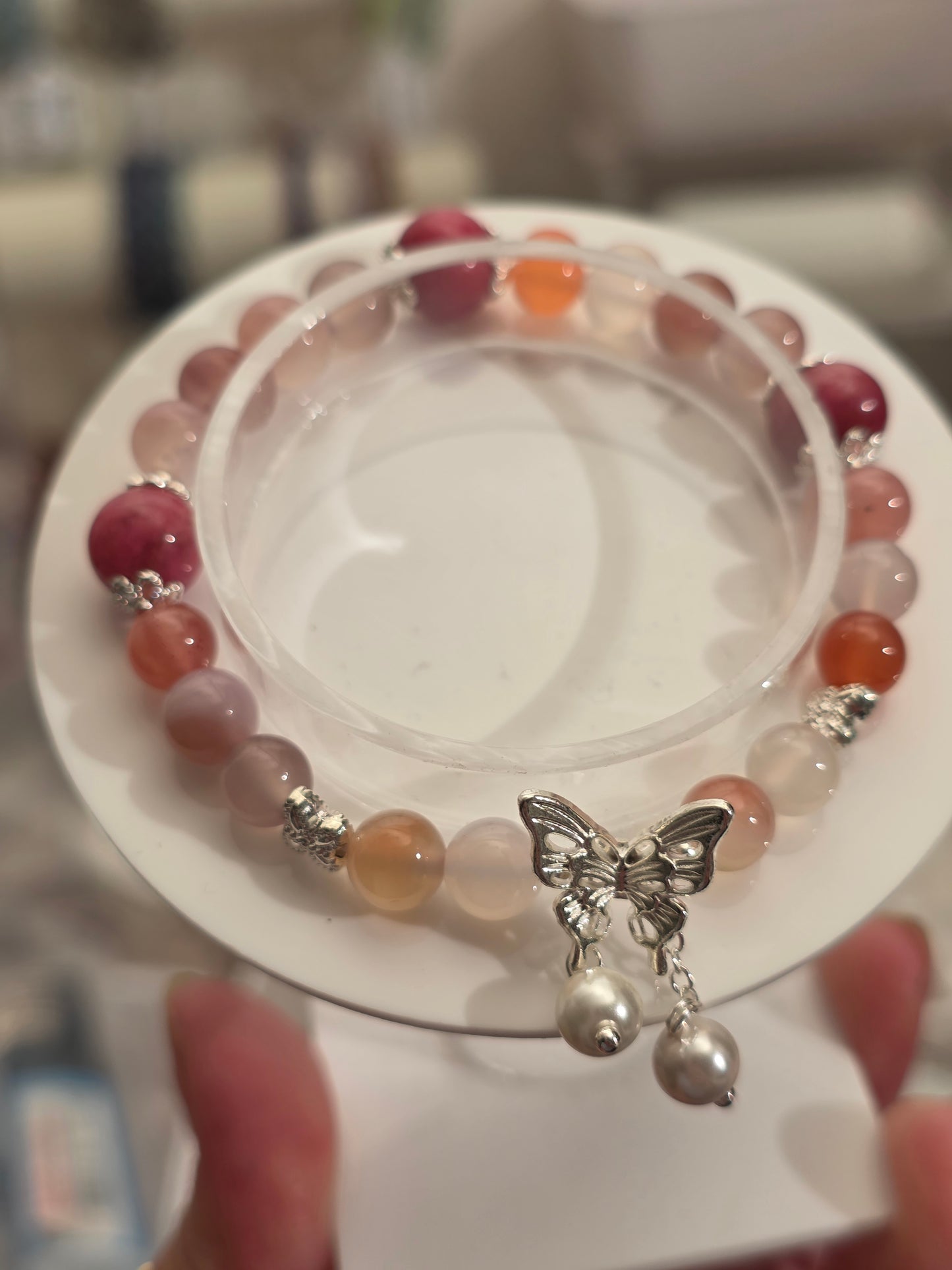 Yanyuan Agate with Butterfly Charm Bracelet